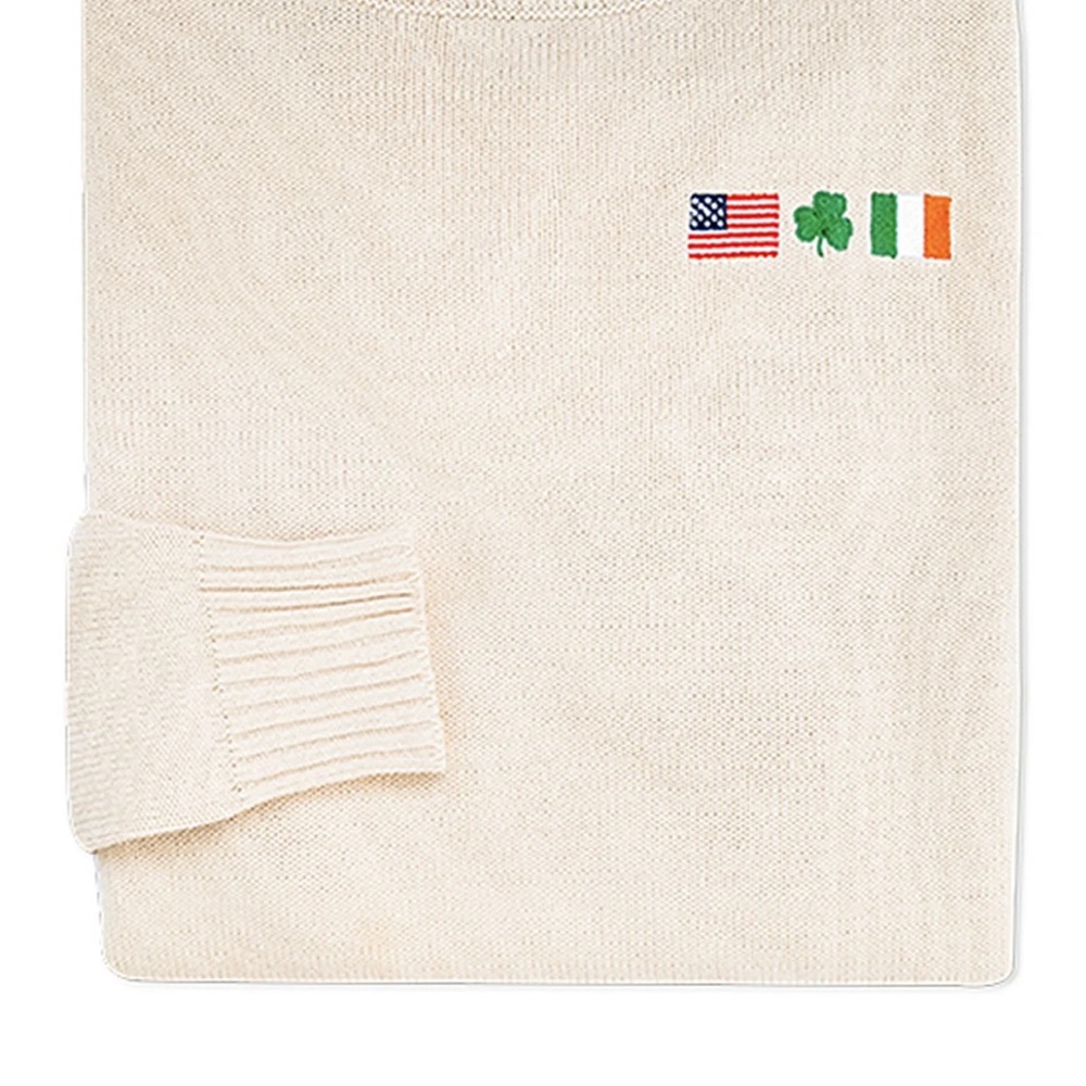 Kiel James Patrick Cream Crewneck Sweater with Red, Green, Orange Embroidery